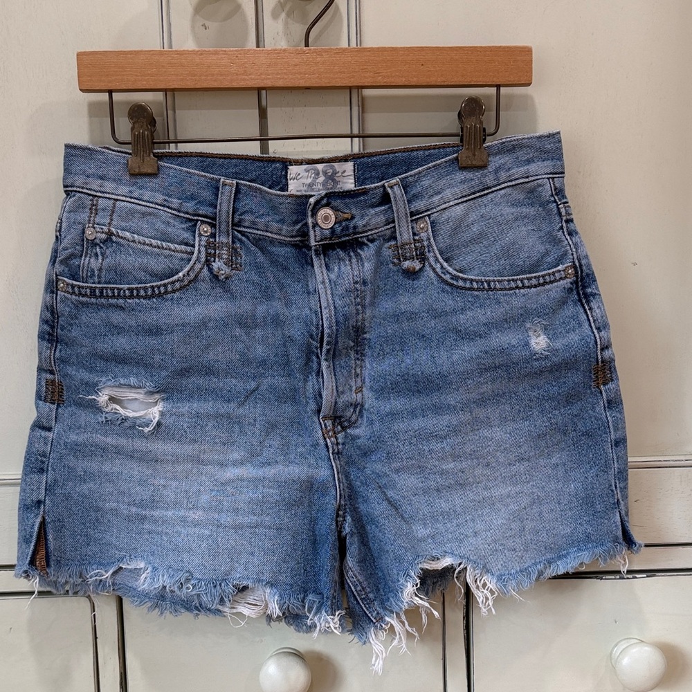 We The Free Light Blue Distressed Denim Jean Shorts